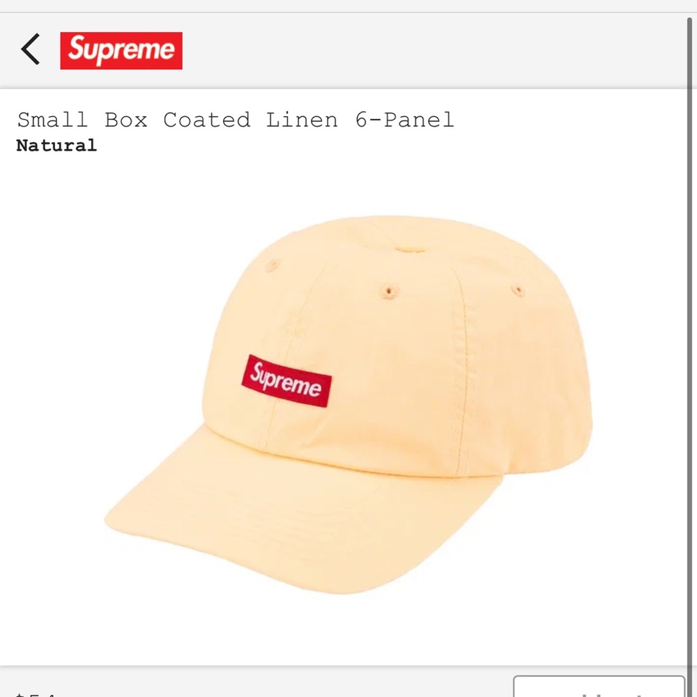 Supreme coated linen 6 panel hat